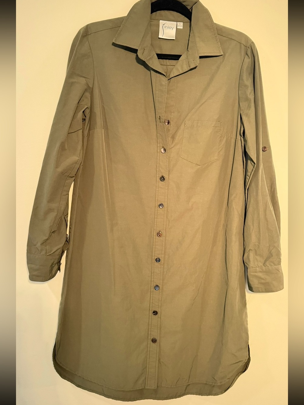 Finley Olive Button-Down Longline Shirt for Men